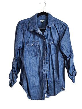 Talbots button up dark denim chambray top Womens Size Large Petite